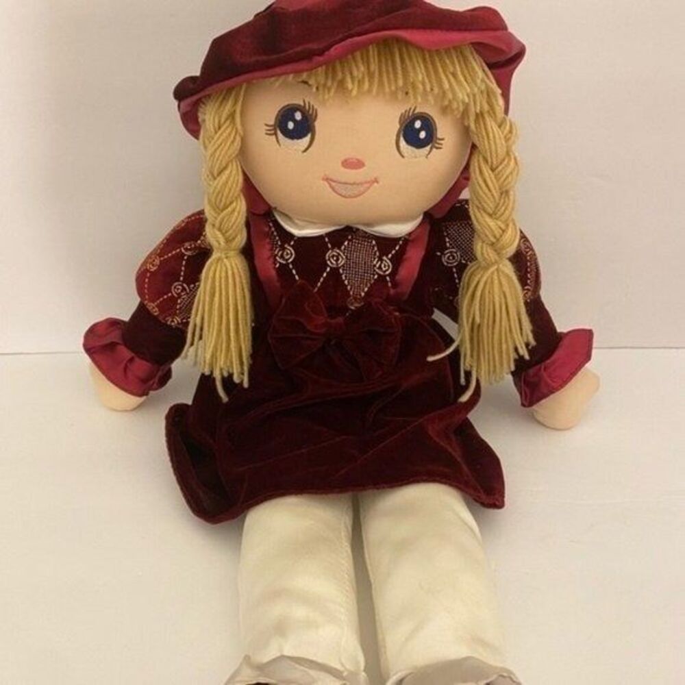Vintage Holiday Doll Plush Soft Velour Velvet Dress